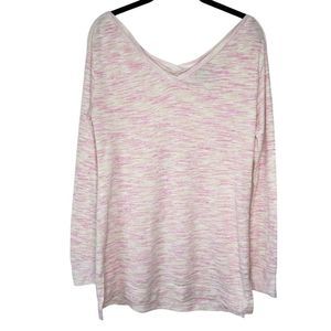 Anthropologie Saturday Sunday Pink Marled Long Sleeve V Neck Shirt S Relaxed Top